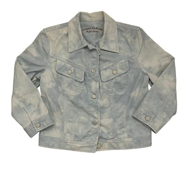 Lauren Jeans Co Denim Jacket Tie Dye Women's Small Light Blue Ralph Lauren Crop - Picture 2 of 12
